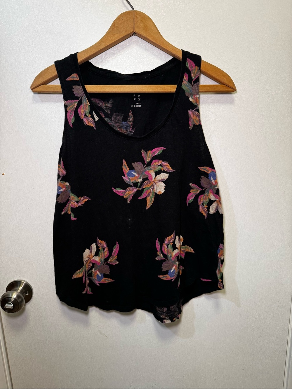 a new day Black Floral-Print Tank Top with Pink and Blue Accents
